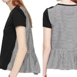 Kate Spade Broome Street Black & White Striped Peplum Ruffle Back Tee Si…